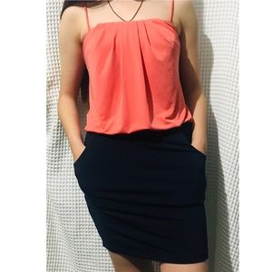 Navy blue and orange dress with pockets